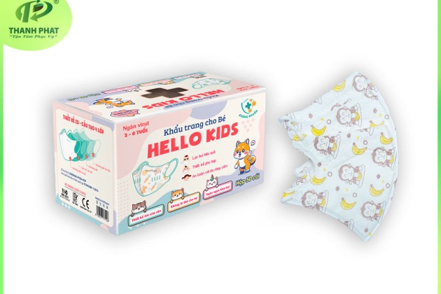 Khẩu Trang Em Bé Hello Kids 3D ( Họa Tiết Khỉ Ăn Chuối - 50 Cái/Hộp )